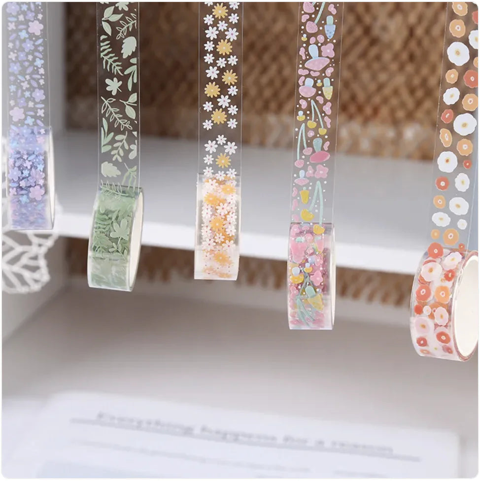 Transparent Floral Pet Sticker Tape for Journals and Crafts
